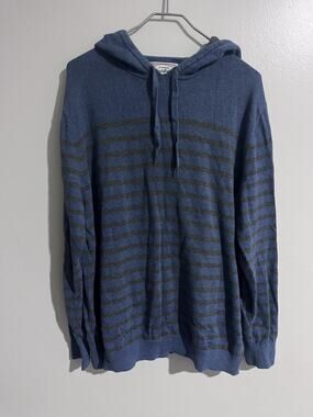 Flag & Anthem Hoodie Mens XL Blue Striped Pullover Hooded Pockets Drawstring